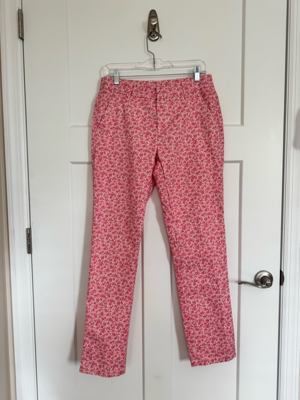 Garnet Hill White Pink Orange Green Floral Tailored Straight Leg Pants Size 6